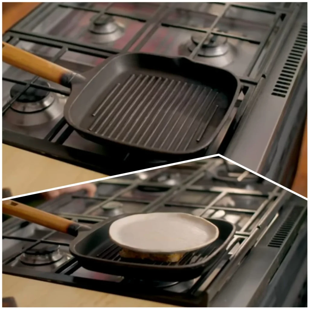 Sandwich is frying on grilling Pan