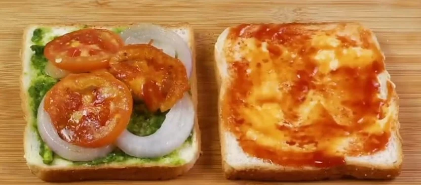 place vegetable slice on bread